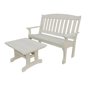 Amish Spanish Garden 2-Piece Bench Set with Rectangle Coffee Table in Seashell