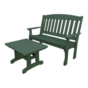 Amish Spanish Garden 2-Piece Bench Set with Rectangle Coffee Table in Turf Green