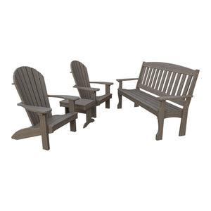 Amish Spanish Garden 4pc Patio Set: 5' Bench, 2 Adirondack Chairs & End Table in Brazilian Walnut