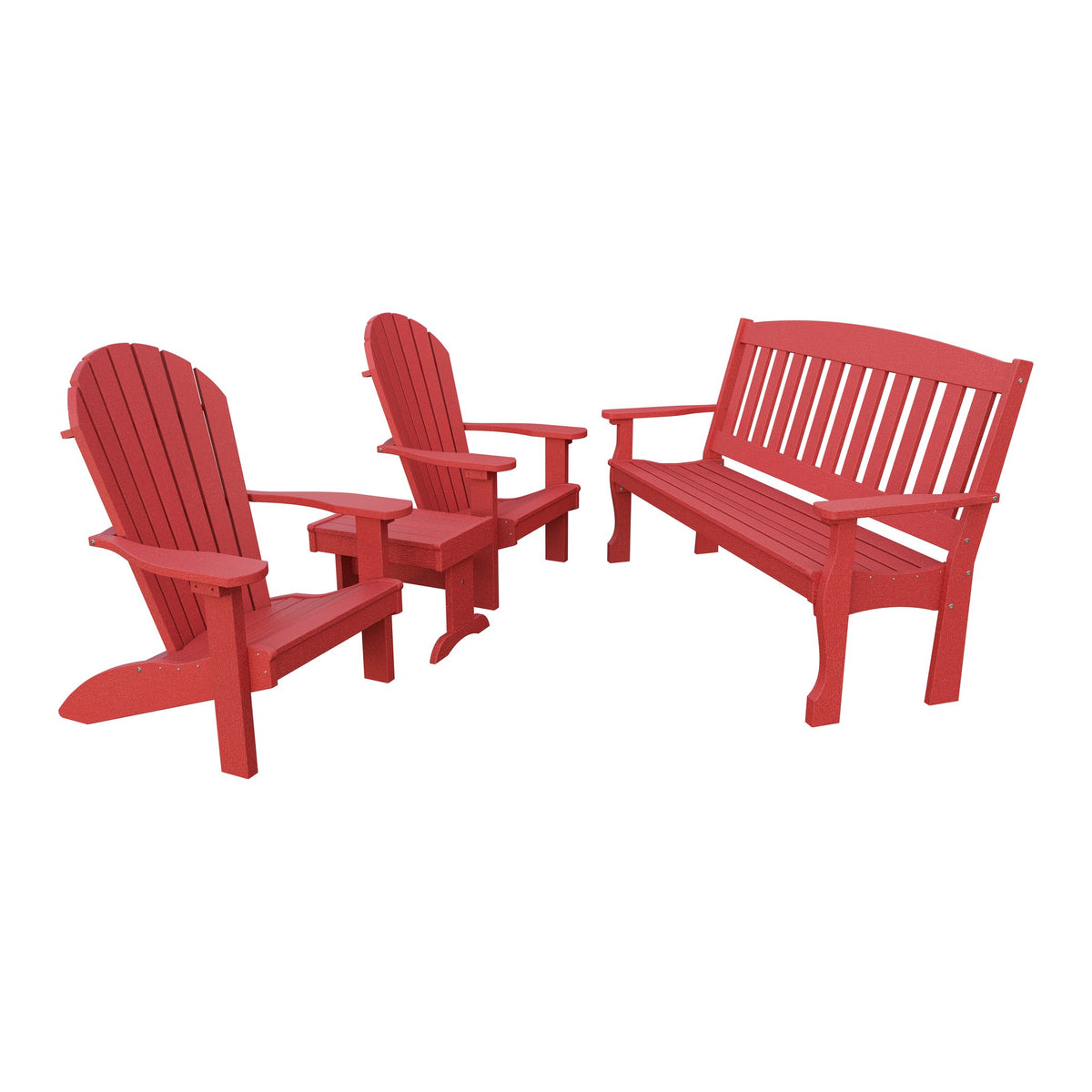 Amish Spanish Garden 4pc Patio Set: 5' Bench, 2 Adirondack Chairs & End Table in Cardinal Red
