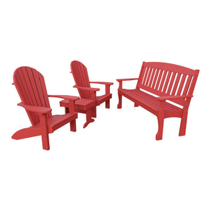 Amish Spanish Garden 4pc Patio Set: 5' Bench, 2 Adirondack Chairs & End Table in Cardinal Red