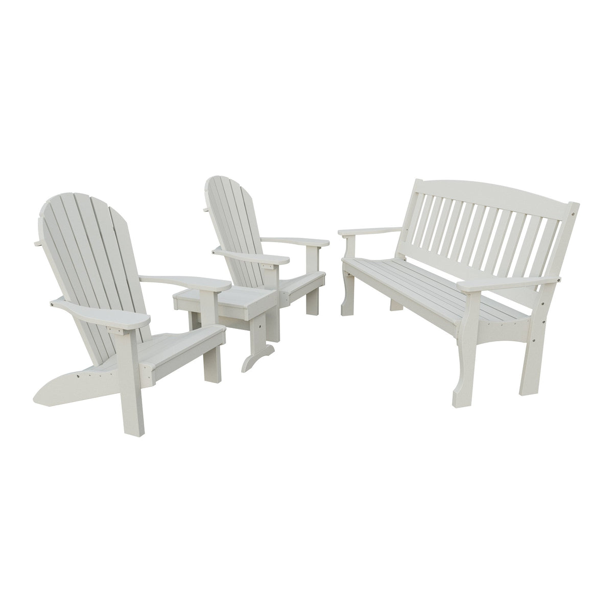 Amish Spanish Garden 4pc Patio Set: 5' Bench, 2 Adirondack Chairs & End Table in Ivory