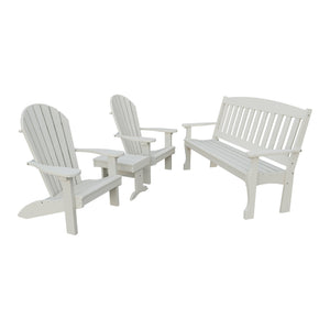 Amish Spanish Garden 4pc Patio Set: 5' Bench, 2 Adirondack Chairs & End Table in Ivory