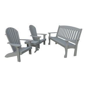 Amish Spanish Garden 4pc Patio Set: 5' Bench, 2 Adirondack Chairs & End Table in Light Gray