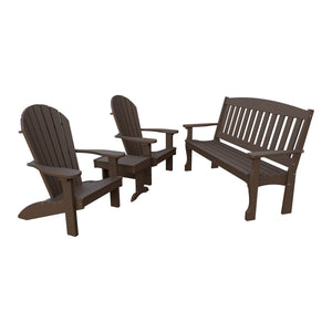 Amish Spanish Garden 4pc Patio Set: 5' Bench, 2 Adirondack Chairs & End Table in Milwaukee Brown