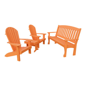Amish Spanish Garden 4pc Patio Set: 5' Bench, 2 Adirondack Chairs & End Table in Bright Orange