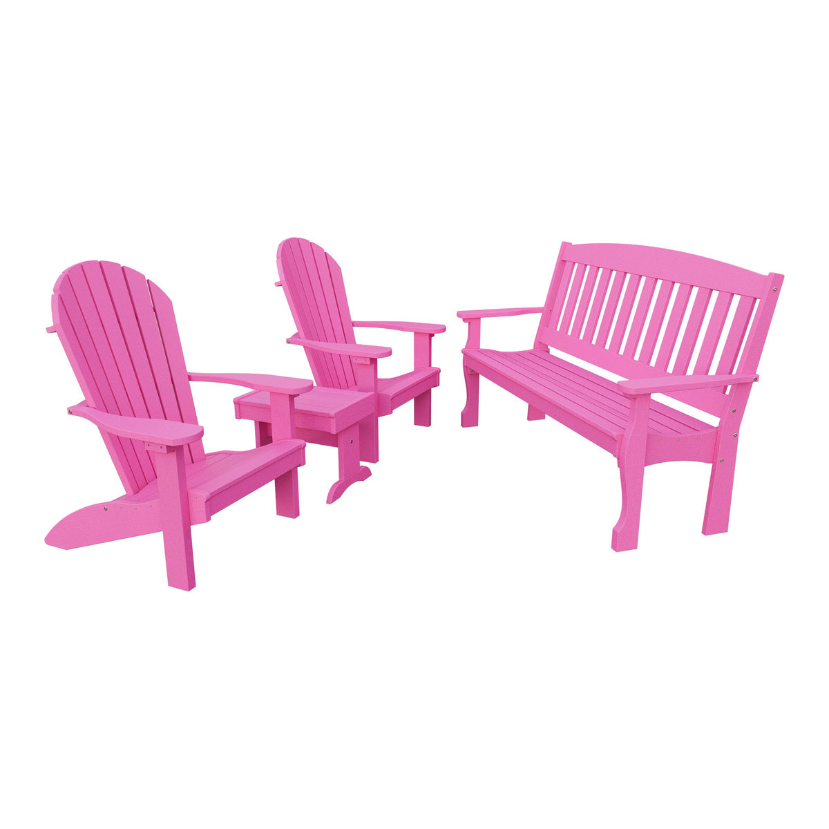 Amish Spanish Garden 4pc Patio Set: 5' Bench, 2 Adirondack Chairs & End Table in Pink