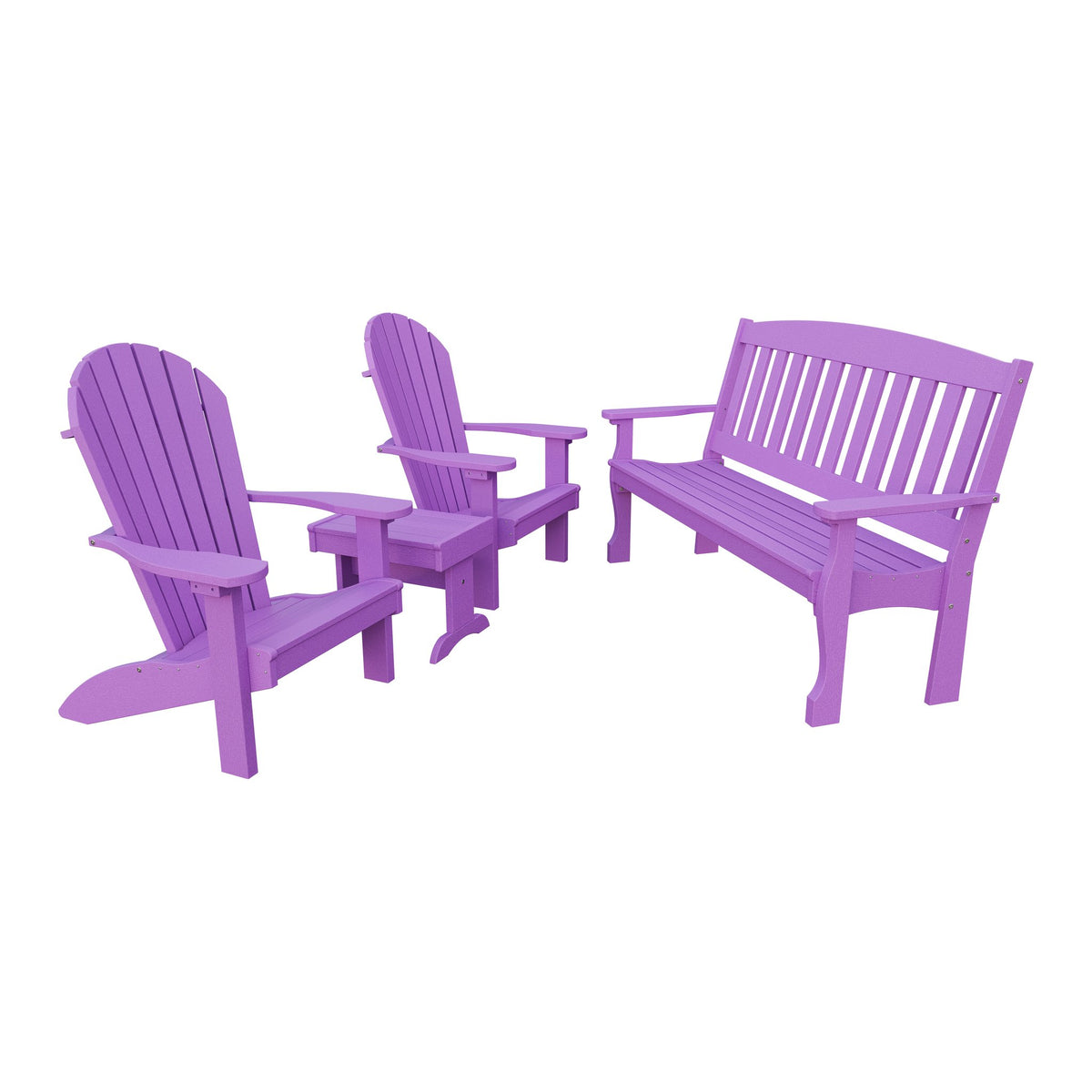 Amish Spanish Garden 4pc Patio Set: 5' Bench, 2 Adirondack Chairs & End Table in Bright Purple