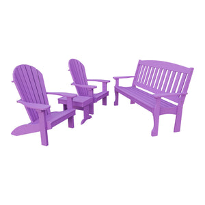 Amish Spanish Garden 4pc Patio Set: 5' Bench, 2 Adirondack Chairs & End Table in Bright Purple