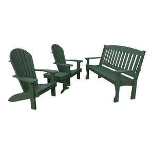 Amish Spanish Garden 4pc Patio Set: 5' Bench, 2 Adirondack Chairs & End Table in Turf Green