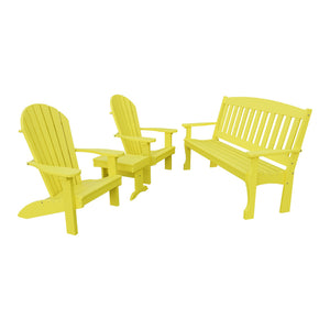 Amish Spanish Garden 4pc Patio Set: 5' Bench, 2 Adirondack Chairs & End Table in Lemon Yellow