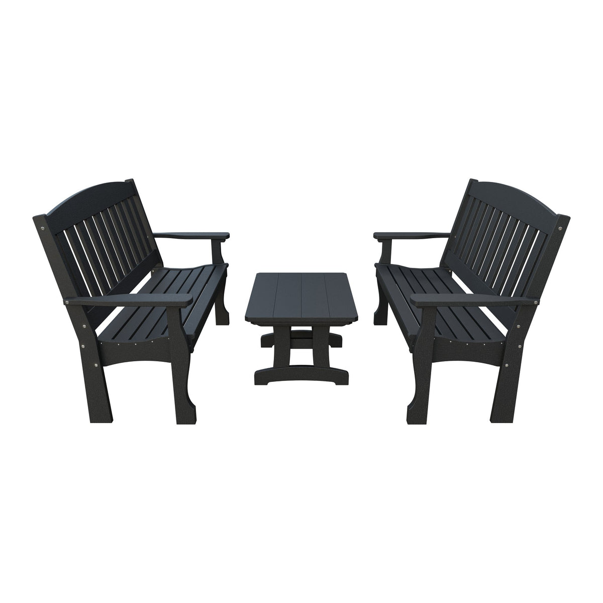 Amish Spanish Garden 3-Piece Patio Set: 2 Benches & Coffee Table in Black