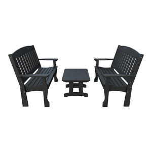 Amish Spanish Garden 3-Piece Patio Set: 2 Benches & Coffee Table in Black