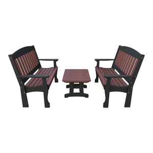 Amish Spanish Garden 3-Piece Patio Set: 2 Benches & Coffee Table in Cherrywood & Black