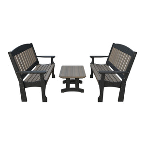 Amish Spanish Garden 3-Piece Patio Set: 2 Benches & Coffee Table in Coastal Gray & Black