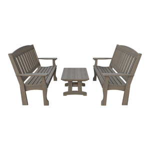 Amish Spanish Garden 3-Piece Patio Set: 2 Benches & Coffee Table in Coastal Gray