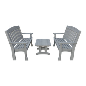 Amish Spanish Garden 3-Piece Patio Set: 2 Benches & Coffee Table in Driftwood Gray