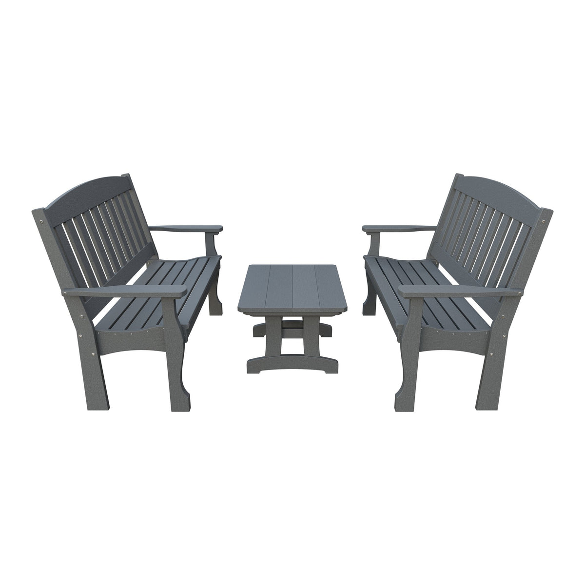 Amish Spanish Garden 3-Piece Patio Set: 2 Benches & Coffee Table in Gray