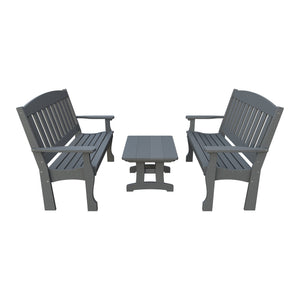 Amish Spanish Garden 3-Piece Patio Set: 2 Benches & Coffee Table in Gray