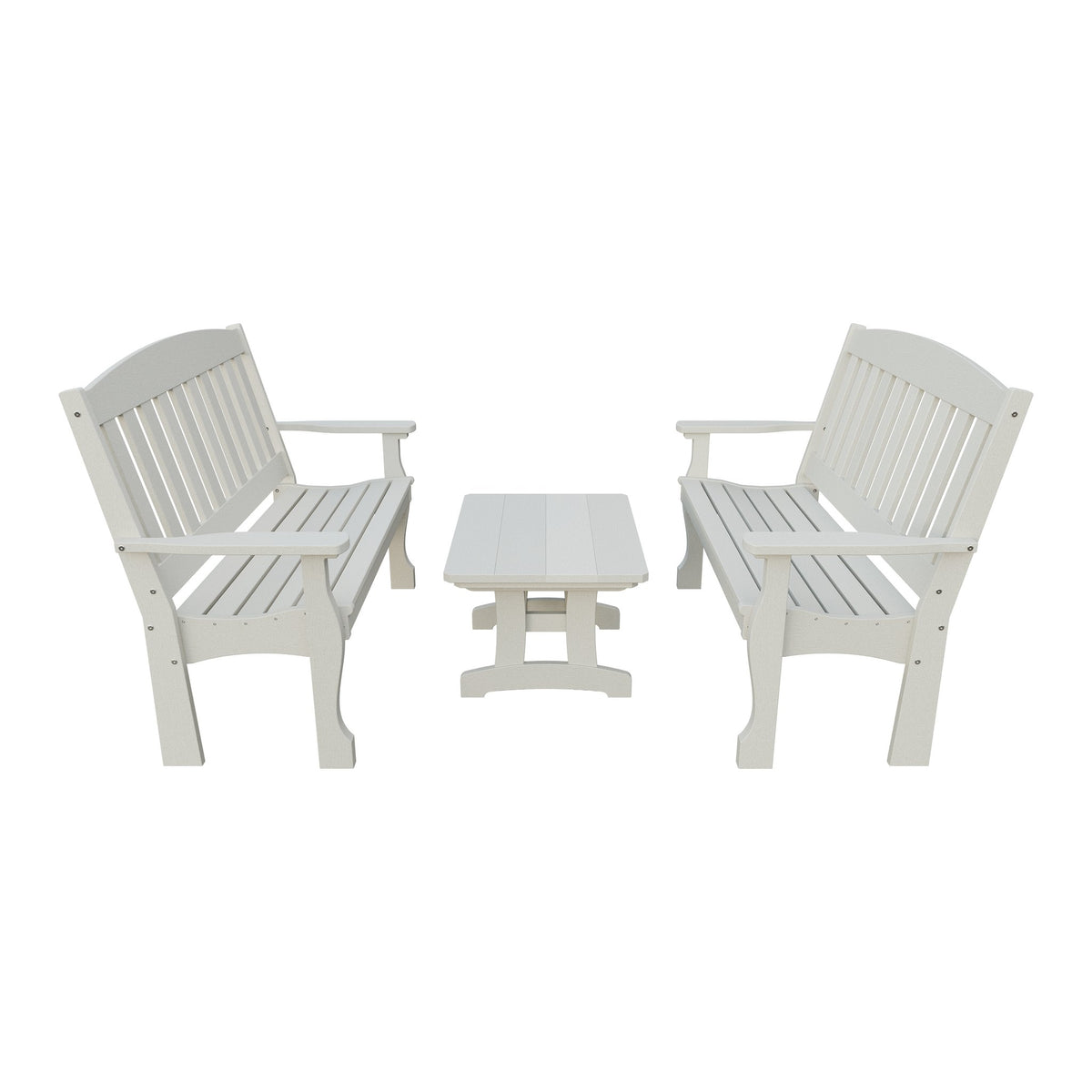 Amish Spanish Garden 3-Piece Patio Set: 2 Benches & Coffee Table in Ivory