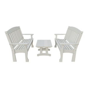 Amish Spanish Garden 3-Piece Patio Set: 2 Benches & Coffee Table in Ivory