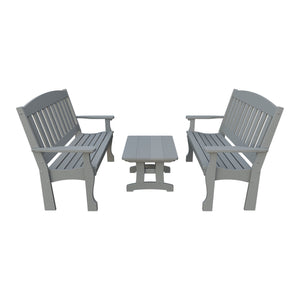 Amish Spanish Garden 3-Piece Patio Set: 2 Benches & Coffee Table in Light Gray