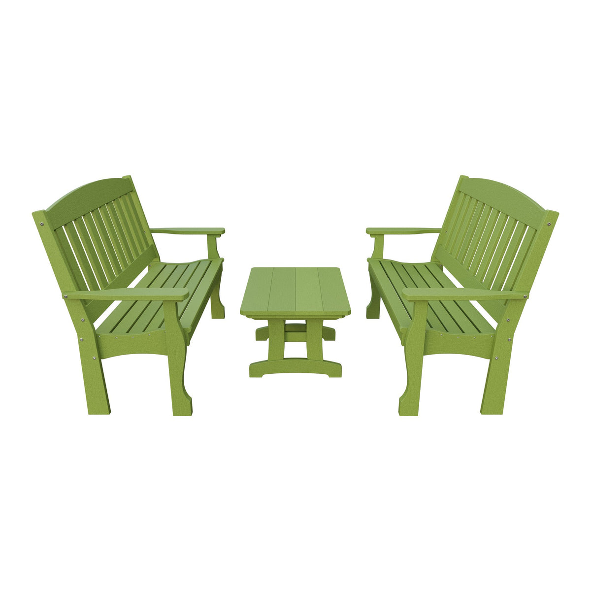 Amish Spanish Garden 3-Piece Patio Set: 2 Benches & Coffee Table in Tropical Lime Green
