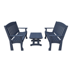 Amish Spanish Garden 3-Piece Patio Set: 2 Benches & Coffee Table in Patriot Blue