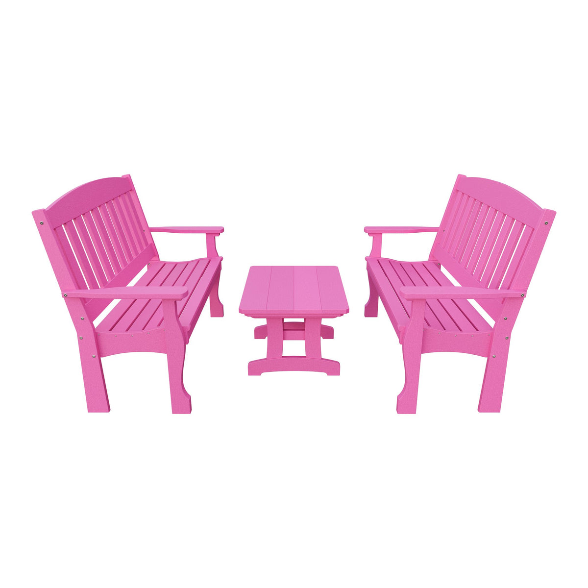 Amish Spanish Garden 3-Piece Patio Set: 2 Benches & Coffee Table in Pink