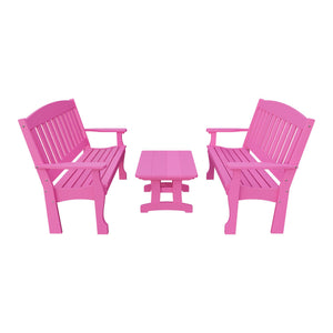 Amish Spanish Garden 3-Piece Patio Set: 2 Benches & Coffee Table in Pink