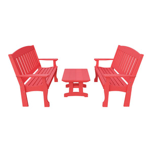 Amish Spanish Garden 3-Piece Patio Set: 2 Benches & Coffee Table in Red