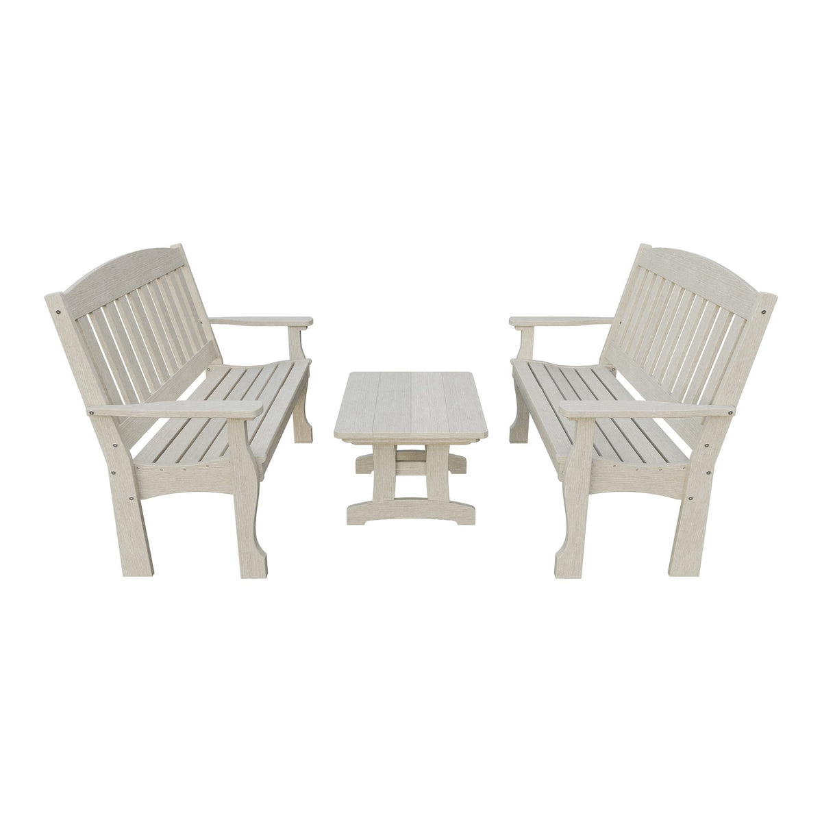 Amish Spanish Garden 3-Piece Patio Set: 2 Benches & Coffee Table in Seashell