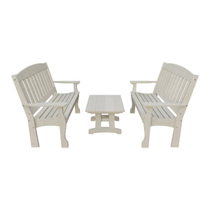 Amish Spanish Garden 3-Piece Patio Set: 2 Benches & Coffee Table in Seashell