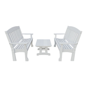 Amish Spanish Garden 3-Piece Patio Set: 2 Benches & Coffee Table in Bright White