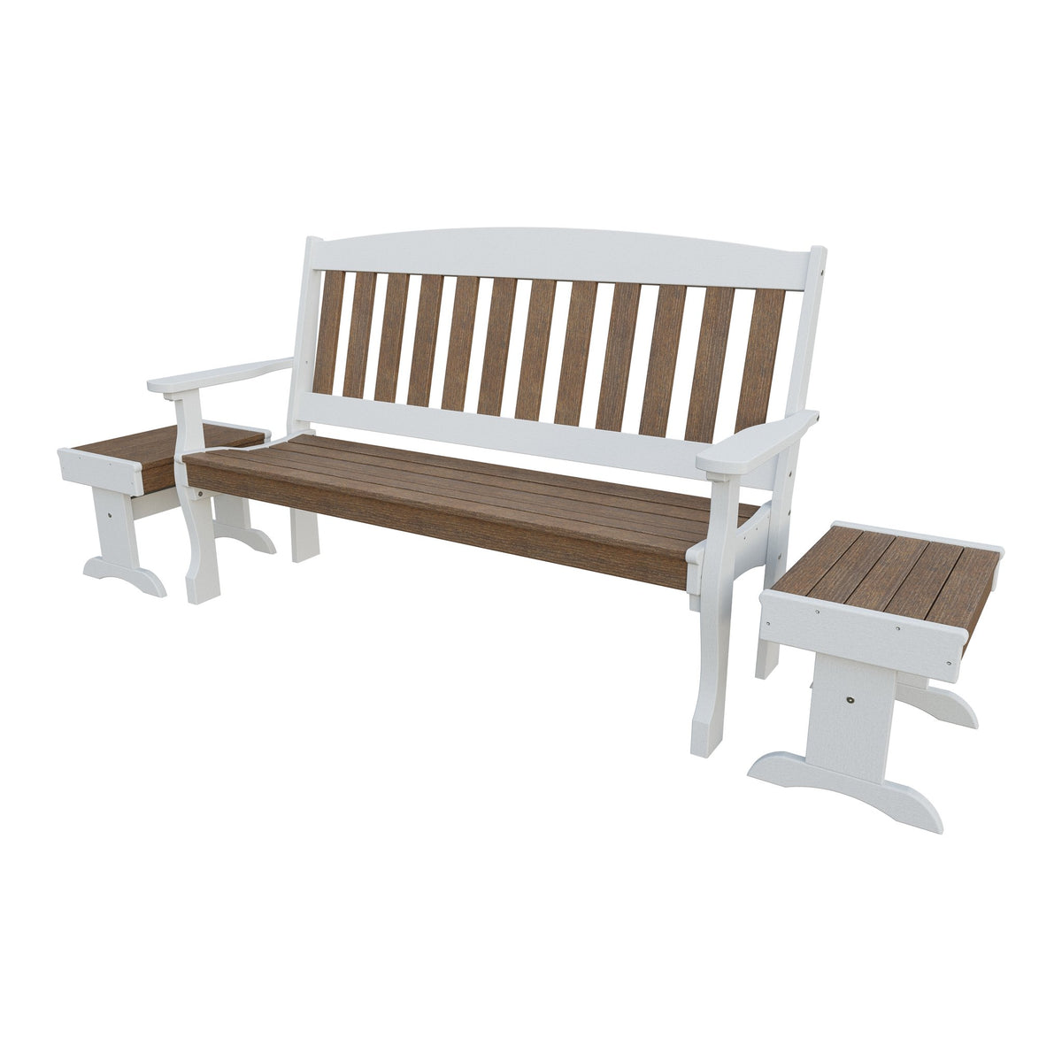 Amish Spanish Garden 3-Piece Patio Set: 5' Bench & 2 End Tables in Antique Mahogany & White