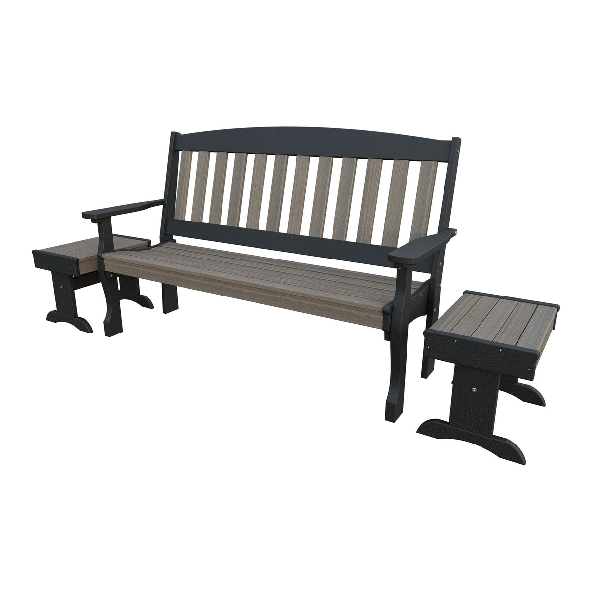 Amish Spanish Garden 3-Piece Patio Set: 5' Bench & 2 End Tables in Coastal Gray & Black