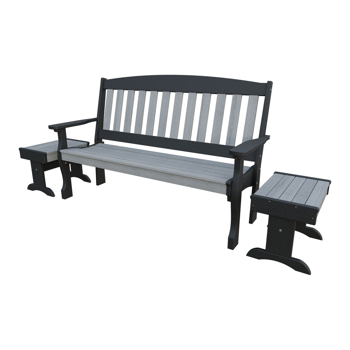 Amish Spanish Garden 3-Piece Patio Set: 5' Bench & 2 End Tables in Driftwood Gray & Black
