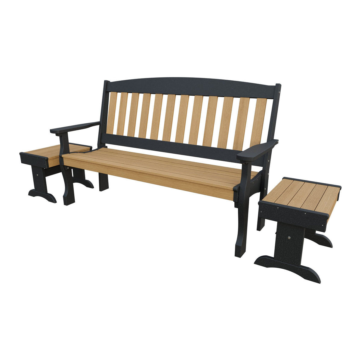 Amish Spanish Garden 3-Piece Patio Set: 5' Bench & 2 End Tables in Natural Teak & Black