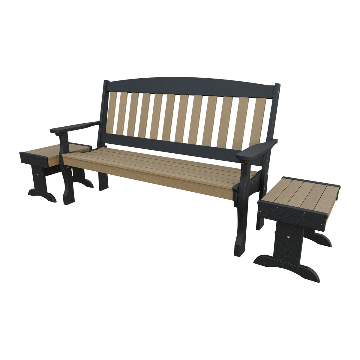 Amish Spanish Garden 3-Piece Patio Set: 5' Bench & 2 End Tables in Weathered Wood & Black
