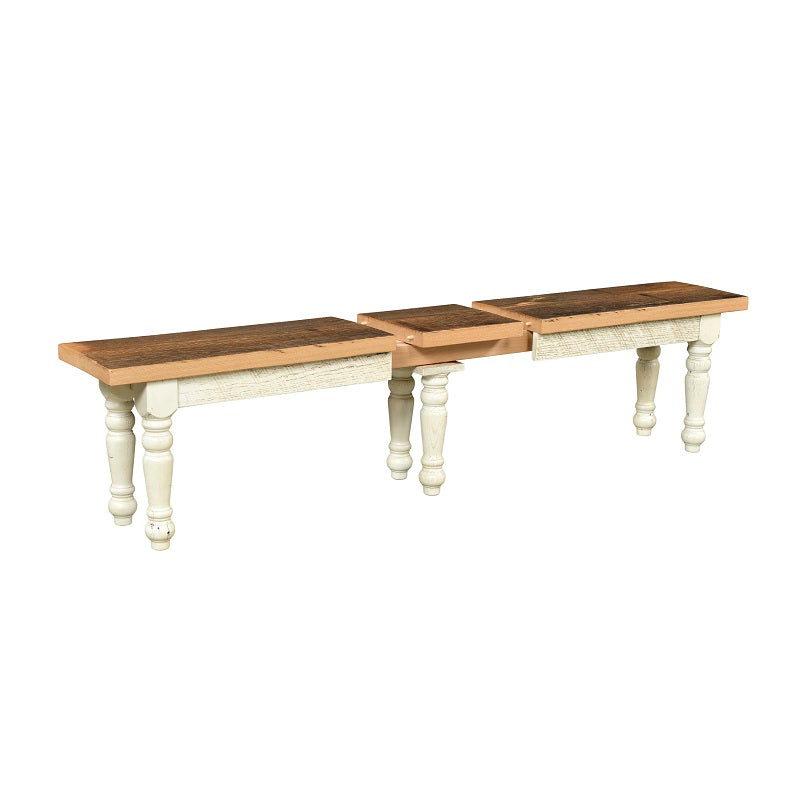 Wooden dining table with white legs on a white background