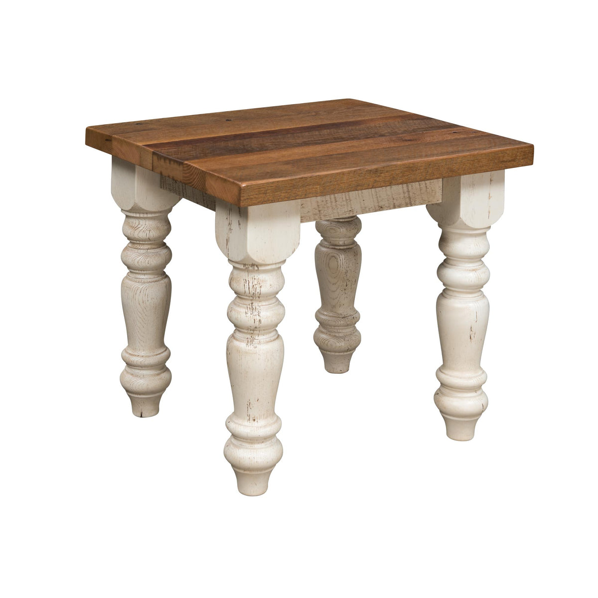 Wooden table with white legs on a white background