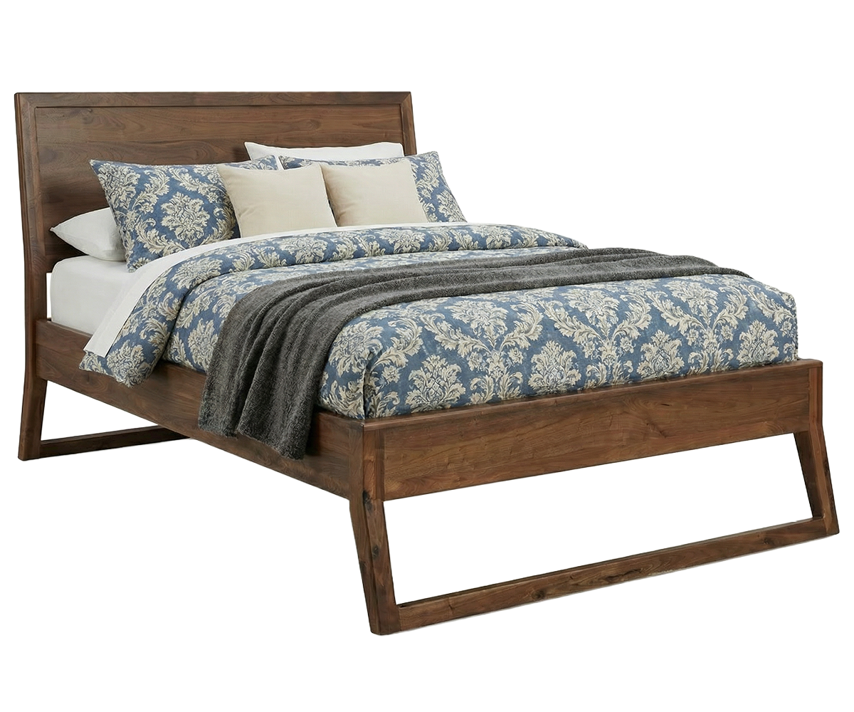 Amish New Hope Mid Century Modern Solid Wood Panel Bed