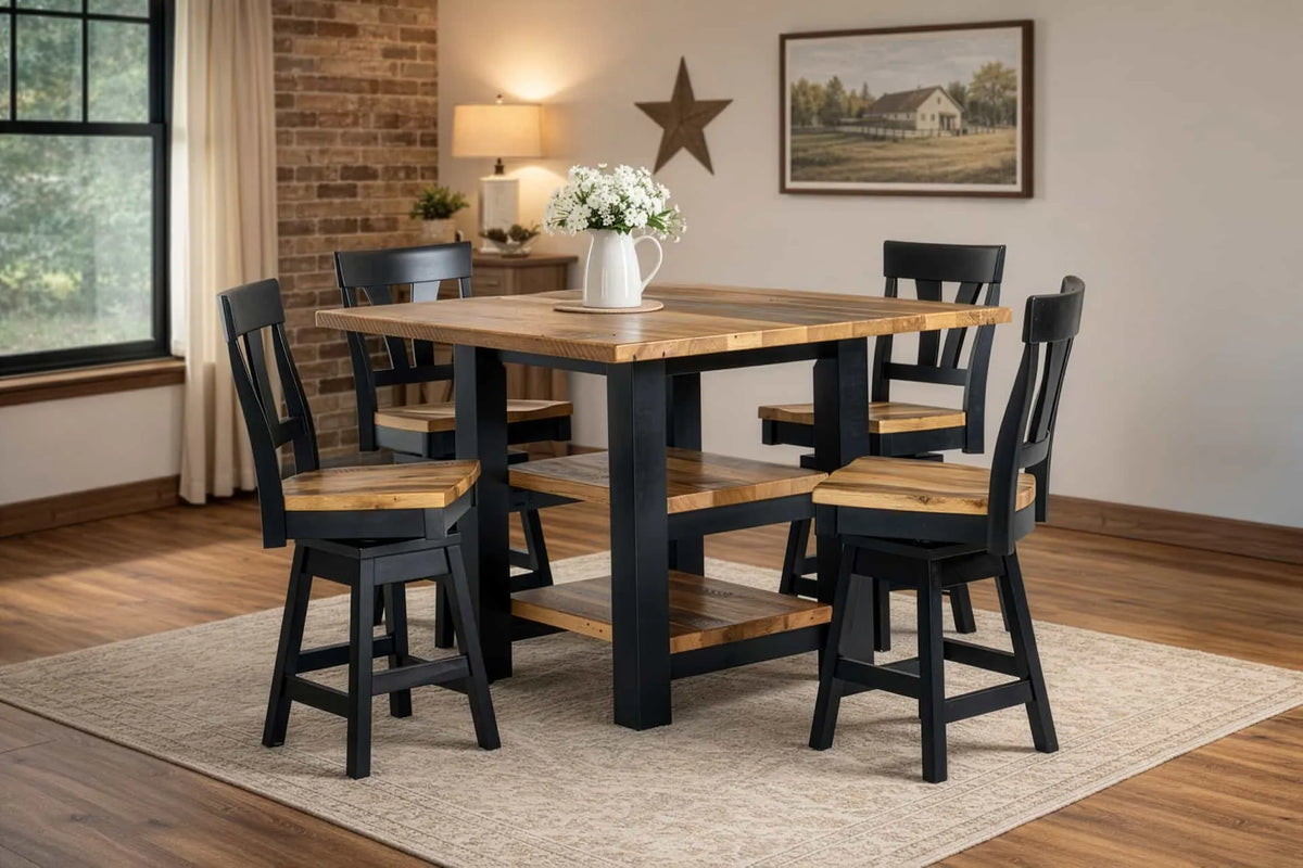 Amish Germantown Rustic Barnwood 5pc Counter Dining Set