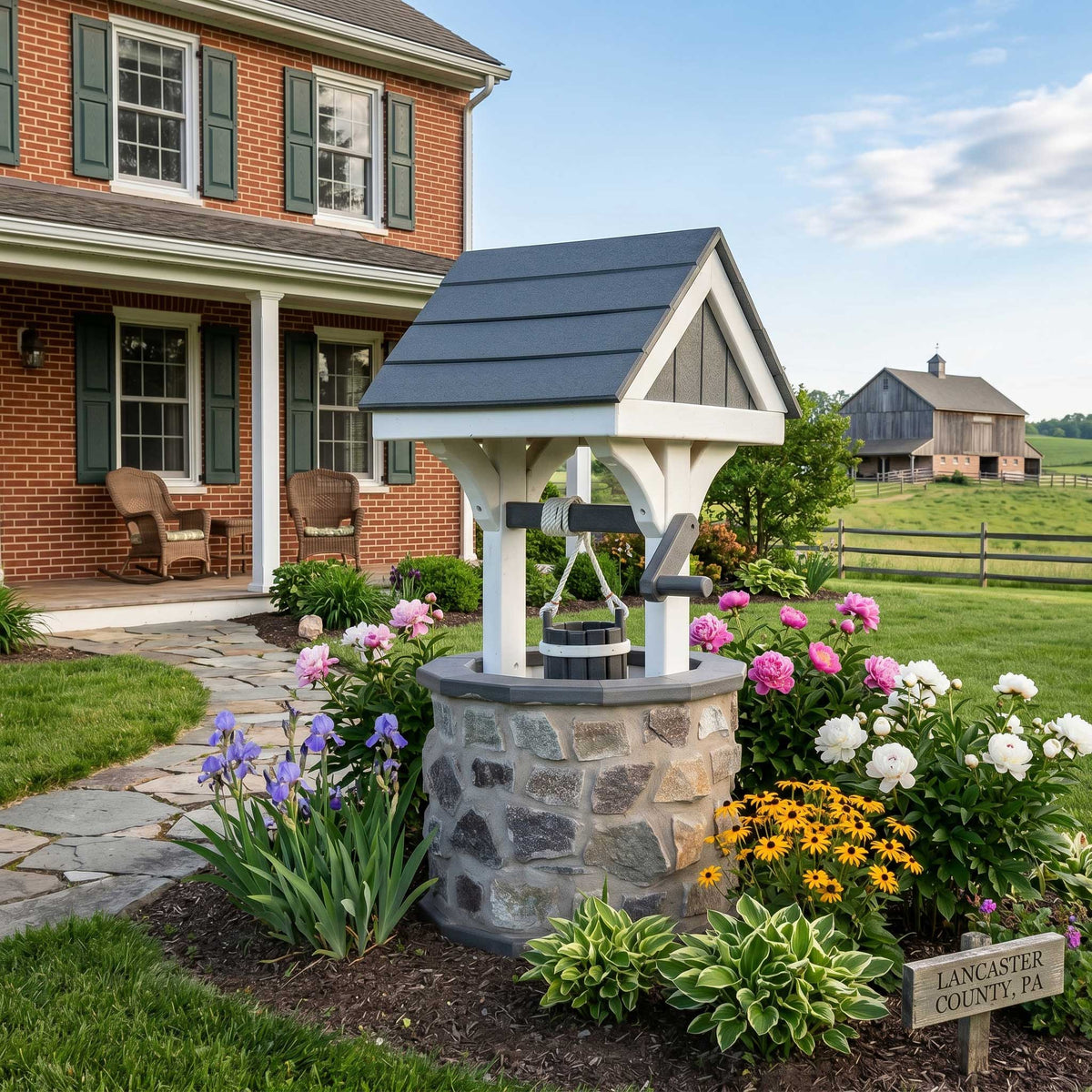 Amish Small 39"h Stone Wishing Well for Yards