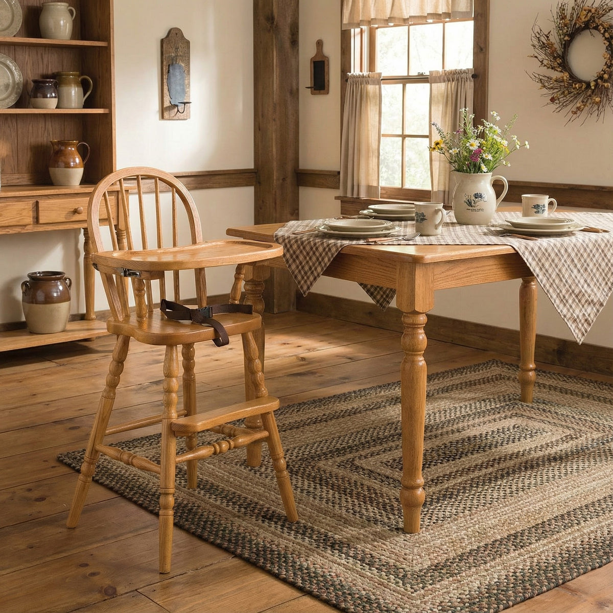 Amish Solid Wood Bow Back Kid's High Chair