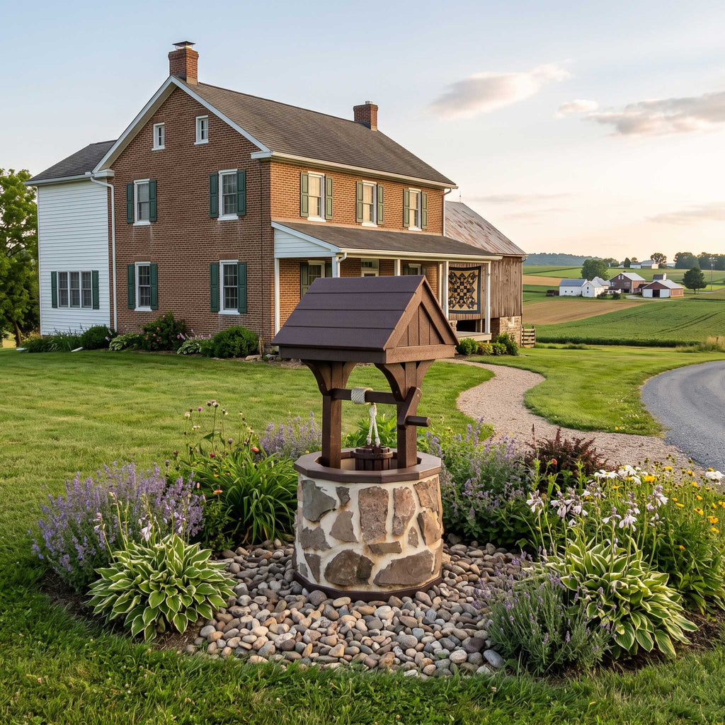 Amish Medium Stone Wishing Well for Yard