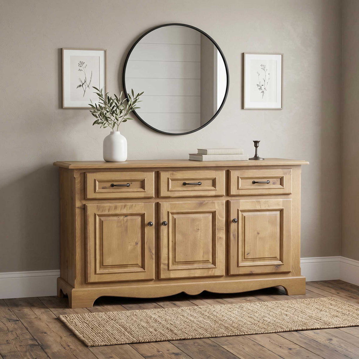 Buffet de comedor de madera maciza de 3 puertas Amish Jasper