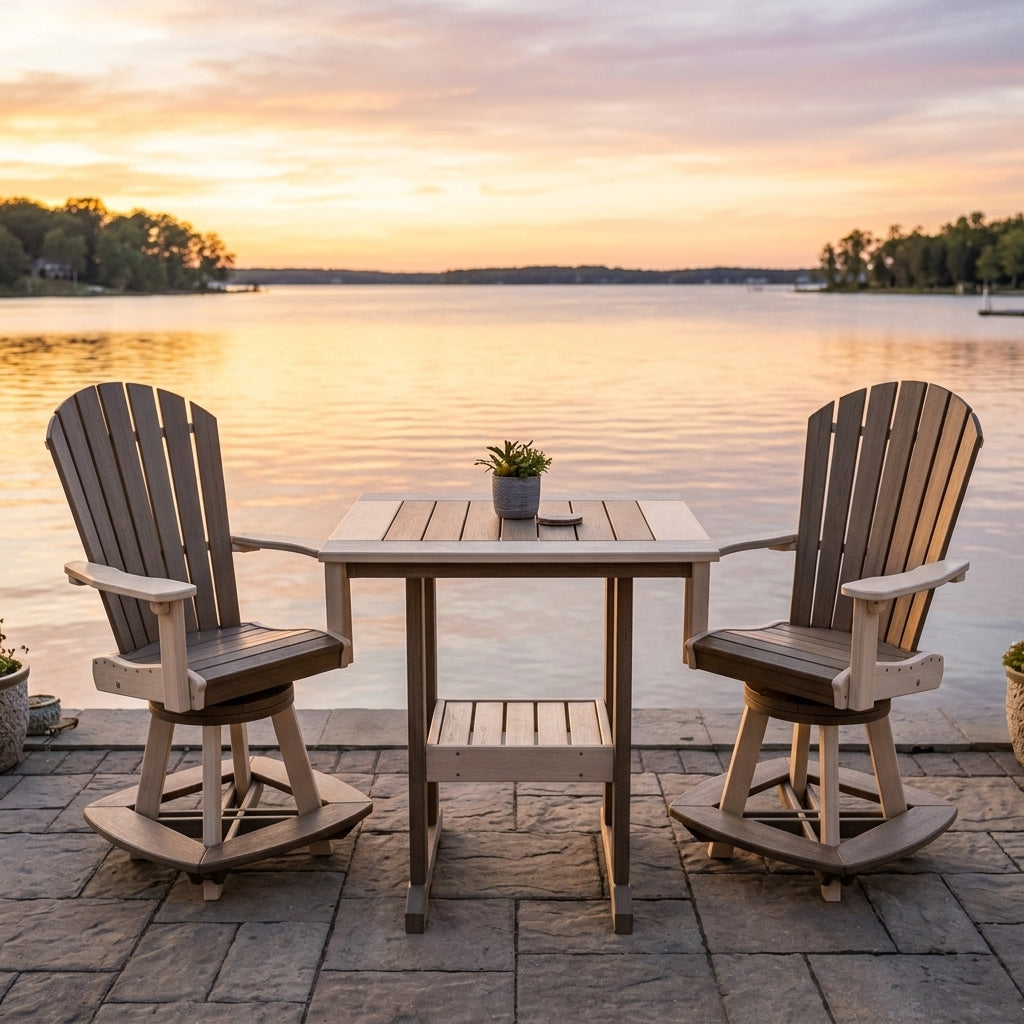 Amish Poly Great Bay Patio Counter Swivel Chair Table 3pc Set