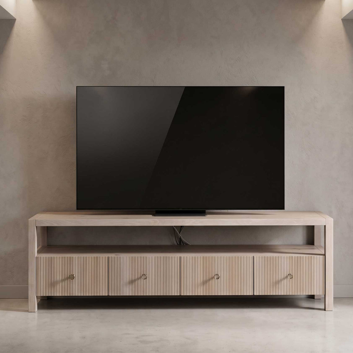 Amish Mid Century Modern Flatiron Solid Wood Media TV Console