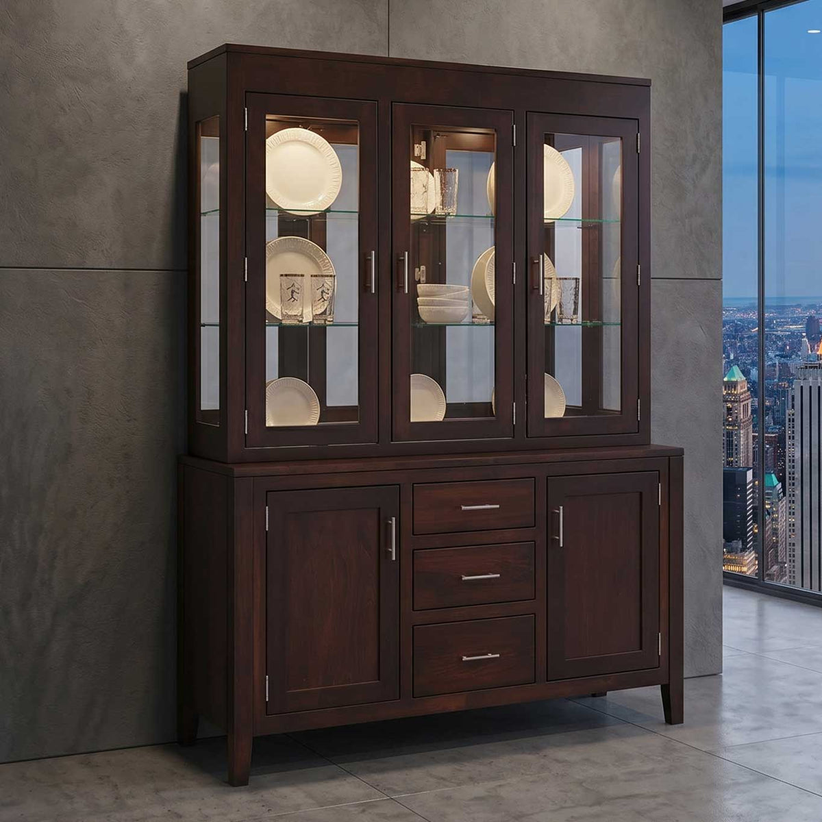 Amish Tuscany Modern Mirror Back Hutch